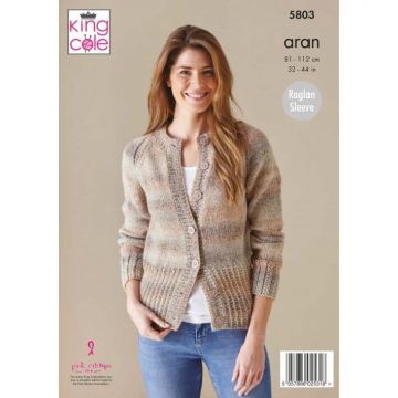 King Cole Acorn Aran Cardigan Sweater and Headband Pattern 5803 81-112cm