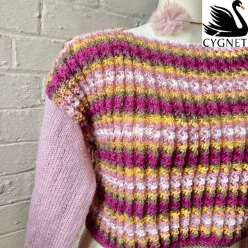 Cygnet Colour Rush DK Pink Cropped Sweater CY1536 Knitting Pattern Kit 