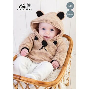 Emu Classic Aran Baby Teddy Bear Hoodie 1001 Knitting Pattern  Birth to 12 Months