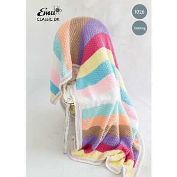 Emu Classic DK Candy Stripe Knitted Blanket 1026 Knitting Pattern  One Size