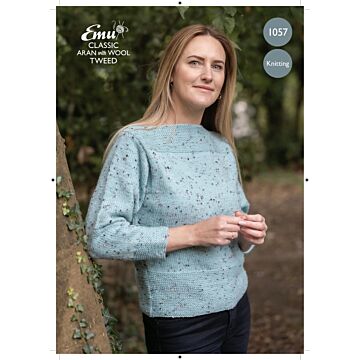 Emu Classic Aran With Wool Tweed Ladies Slash Neck Jumper 1057 Knitting PDF  To Fit Bust 3436 - 4244"