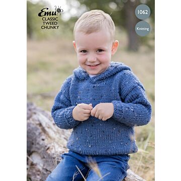 Emu Classic Tweed Chunky Boys and Girls Hoodie 1062 Knitting Pattern  3 to 6 Years