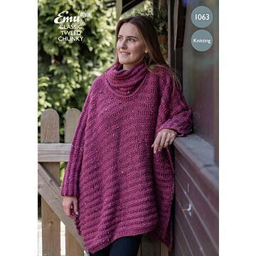 Emu Classic Tweed Chunky Ladies Draped Neck Poncho 1063 Knitting Pattern PDF  To Fit Bust 3034 - 4246"