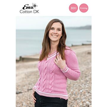 Emu Cotton DK Ladies Cricket Style Sweater 3011 Knitting Pattern PDF  To Fit Bust 3032 - 4244"