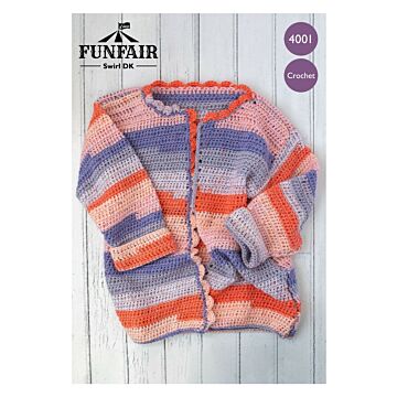 Emu Funfair Swirl DK Child's Comfy Cardigan 4001 Crochet Pattern  1 to 6 Years