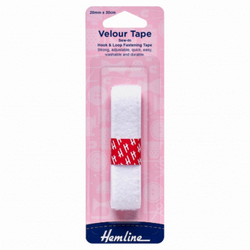 Hemline Hook & Loop Tape: Sew-In White 20mm x 30cm