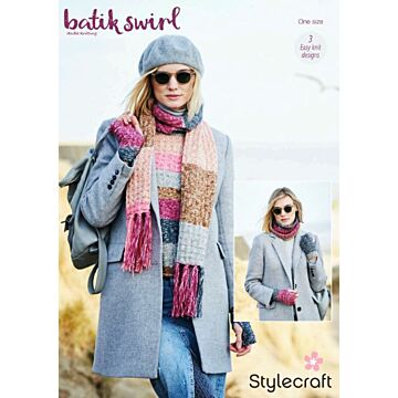 Stylecraft Scarf, Cowl and Mitts Knitting Pattern in Batik Swirl DK 