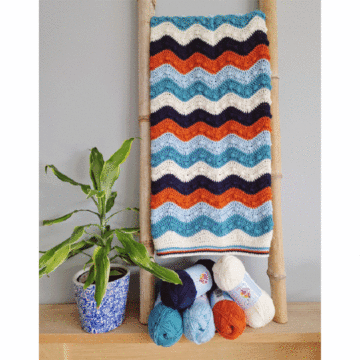 Gentle Ripples Bobble Baby Blanket Blue & Orange in WoolBox Imagine Classic DK and WoolBox Imagine Lullaby DK by EmKatCrochet