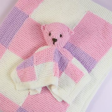 Knitted Gingham Blanket & Snuggly Kit WoolBox Imagine Lullaby Baby DK Kit